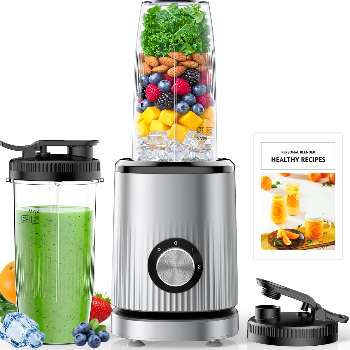 Turelar Blender for Smoothies Portable Personal Blender for Shakes and Smoothies for Kitchen with 2 * 24oz Portable Cups and Extra Lid, Smoothie Maker Machine for Juices, Baby Food, Nutritious Recipe