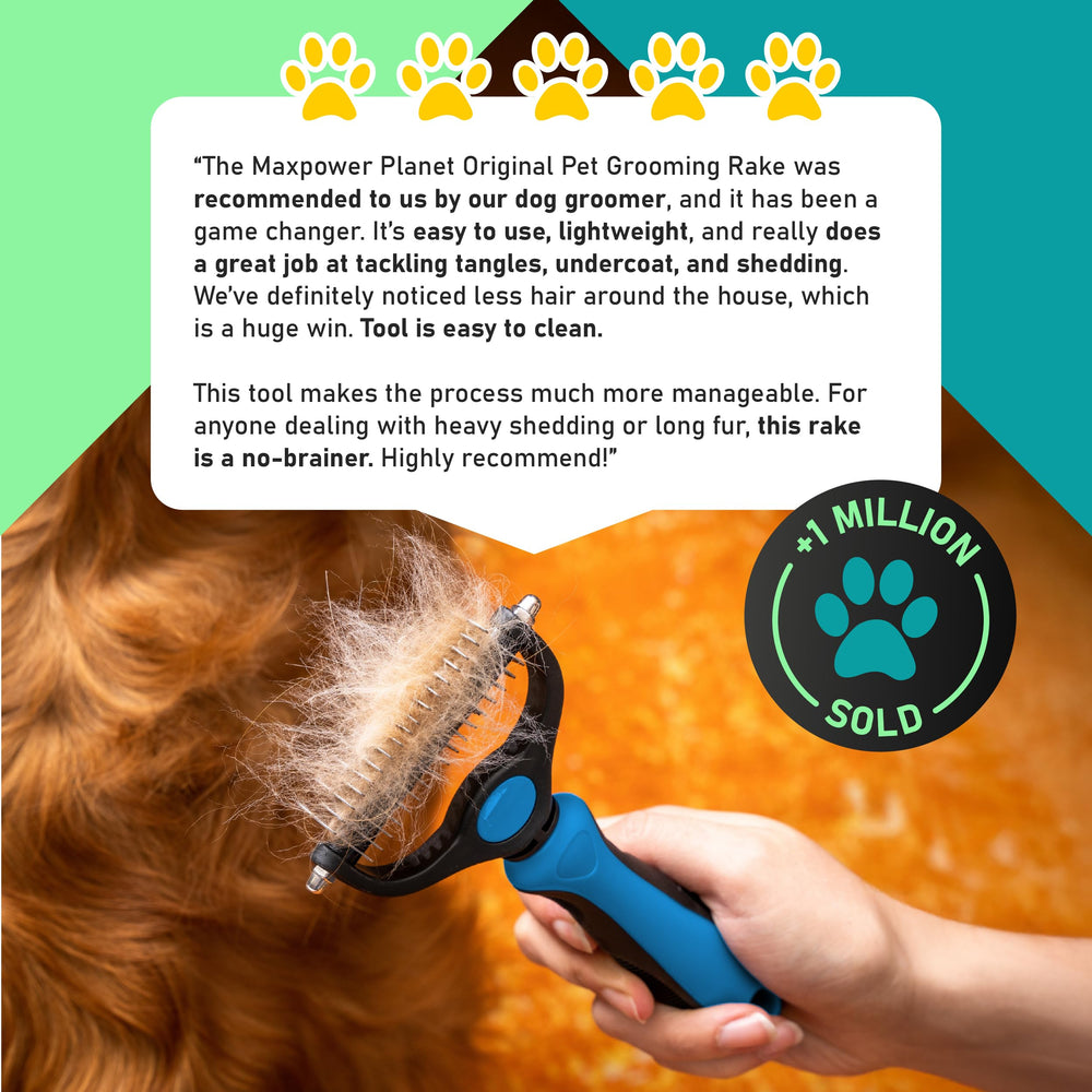 Original Pet Grooming Rake - Double-Sided Deshedding Dematting Tool, Undercoat Rake for Dogs & Cats, Extra-Wide Dog Grooming Brush & Deshedder Comb for Long Hair, Reduces Shedding 95%