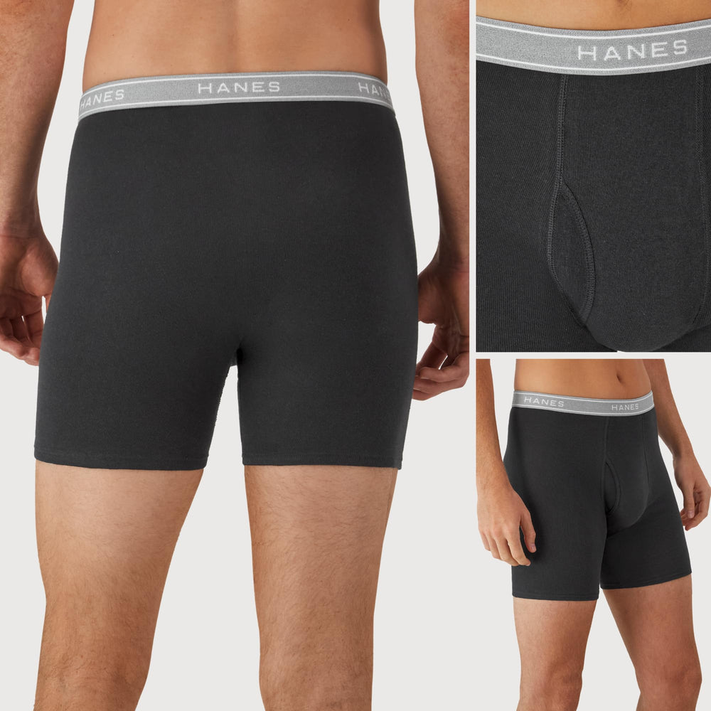 Men's Boxer Soft Breathable Cotton ComfortFlex Waistband, Multipack Brief Underwear, 6 Pack - Black/Gray, Large