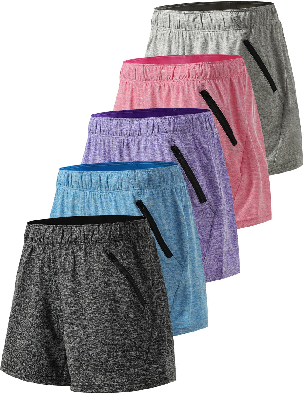 5 Pack: Womens Workout Gym Shorts Casual Lounge Set, Ladies Active Athletic Apparel with Zipper Pockets (Set 1, Medium)