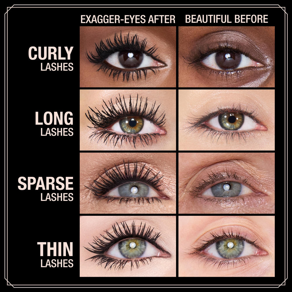 Exagger-Eyes Volume Mascara - Volumizing Black Mascara with 28-Hour Smudge-Proof & Flake-Proof Wear - Designed with a Ultra-Curved Brush