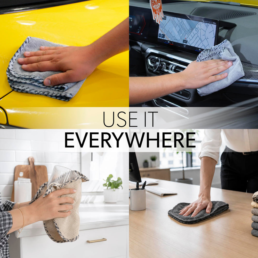 AllSwipe Multi-Purpose Microfiber Towels for Cars, Microfiber Cleaning Cloth Multi Color Drying Towels Car Detailing for Wash Interior and Glass, 14 x 12 Inch - 12 Pack