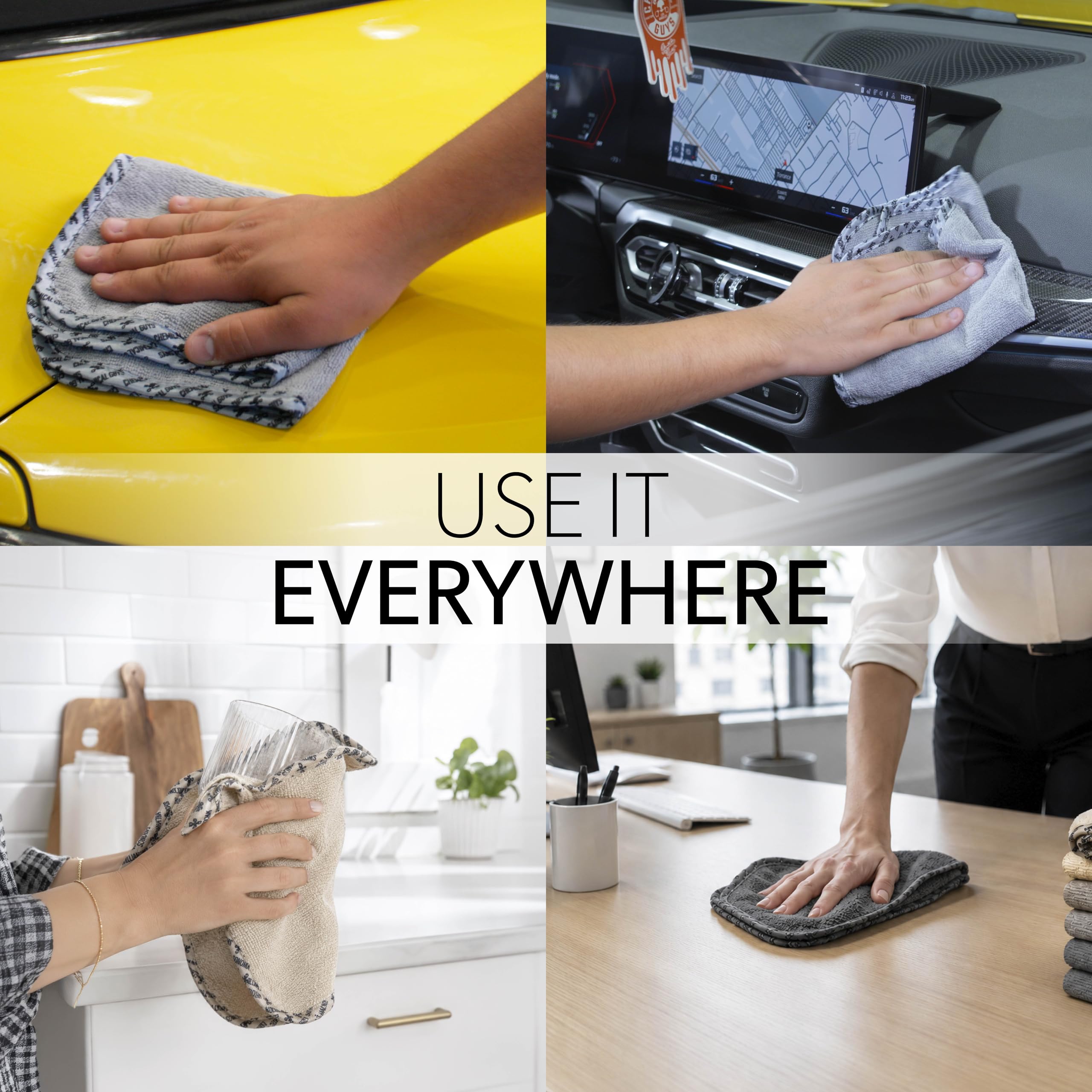 AllSwipe Multi-Purpose Microfiber Towels for Cars, Microfiber Cleaning Cloth Multi Color Drying Towels Car Detailing for Wash Interior and Glass, 14 x 12 Inch - 12 Pack