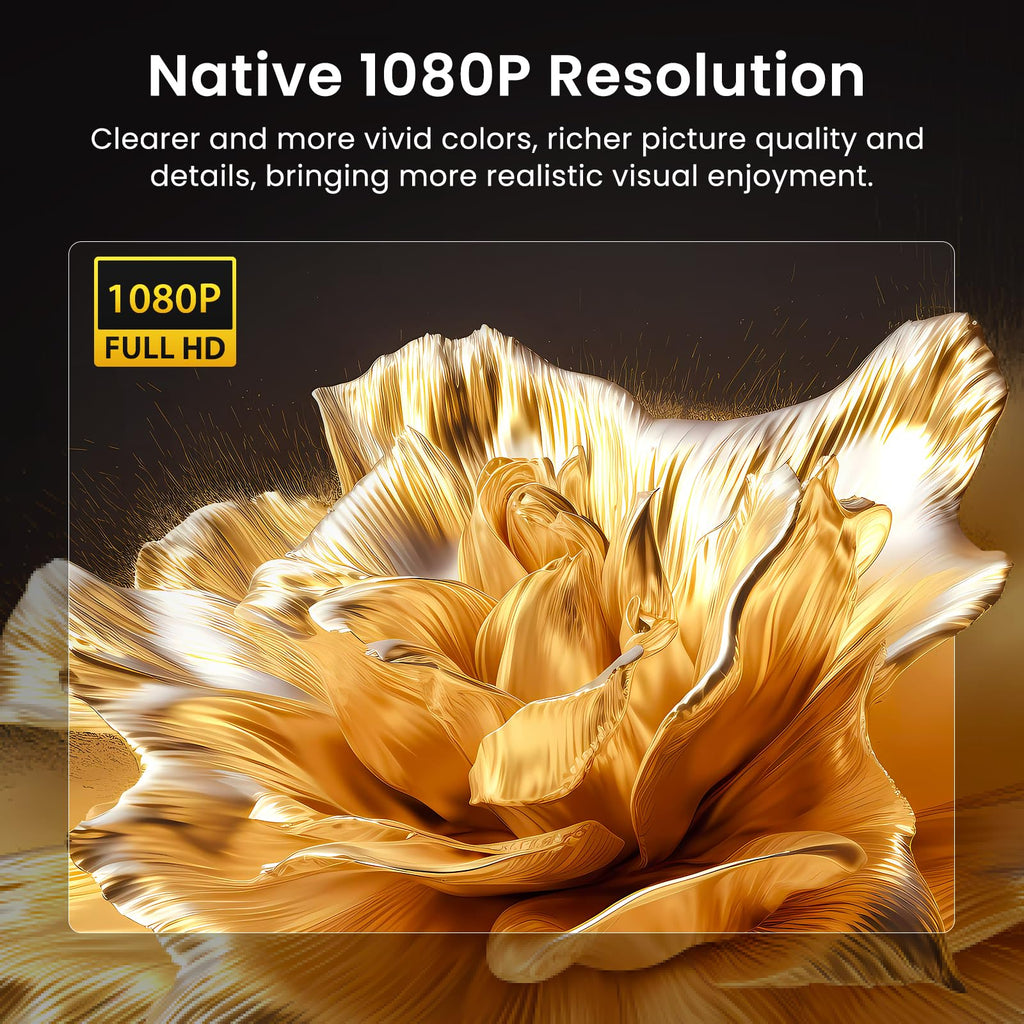 Native 1080P Projector, Bluetooth Home Theater Movie Projector with Built-in Speaker, Compatible with Smartphone, HDMI, Fire Stick, PS5, Indoor & Outdoor Use - Without Google TV System