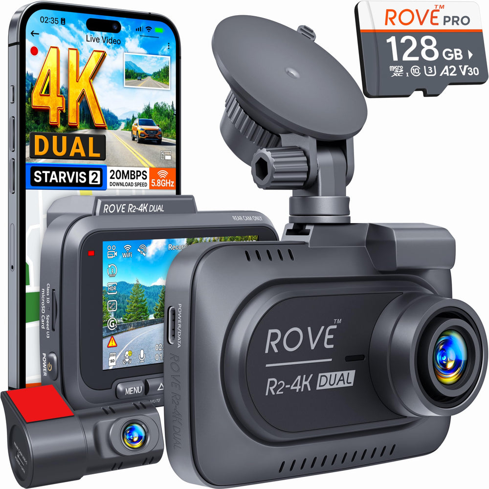 R2-4K DUAL Dash Cam Front and Rear, STARVIS 2 Sensor, FREE 128GB Card Included, 5G WiFi - up to 20MB/s Fastest Download Speed with App, 4K 2160P/FHD Dash Camera for Cars, 3" IPS, 24H Parking Mode