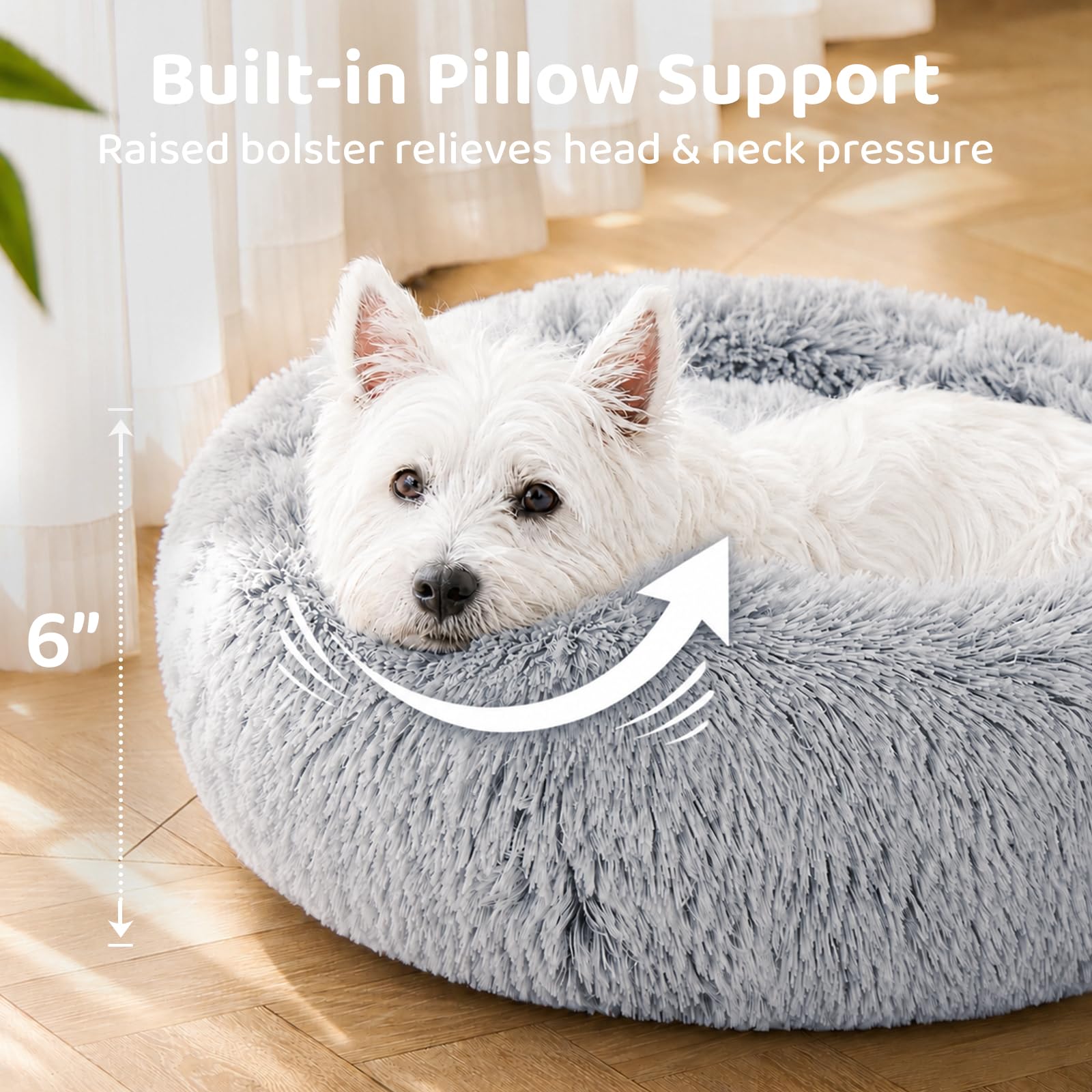 Small Dog Bed, Calming Soft Anti-Anxiety Donut Cat Bed, Washable Round Fluffy Cushion for Small and Medium Pets (20")