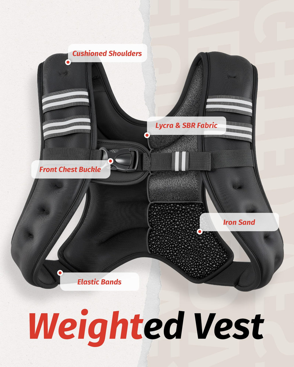 Weighted Vest, 6lb/8lb/12lb/16lb/20lb/25lb/30lb Weight Vest with Reflective Stripe for Workout, Strength Training, Running, Fitness, Muscle Building, Weight Loss, Weightlifting, Black(12 lb)