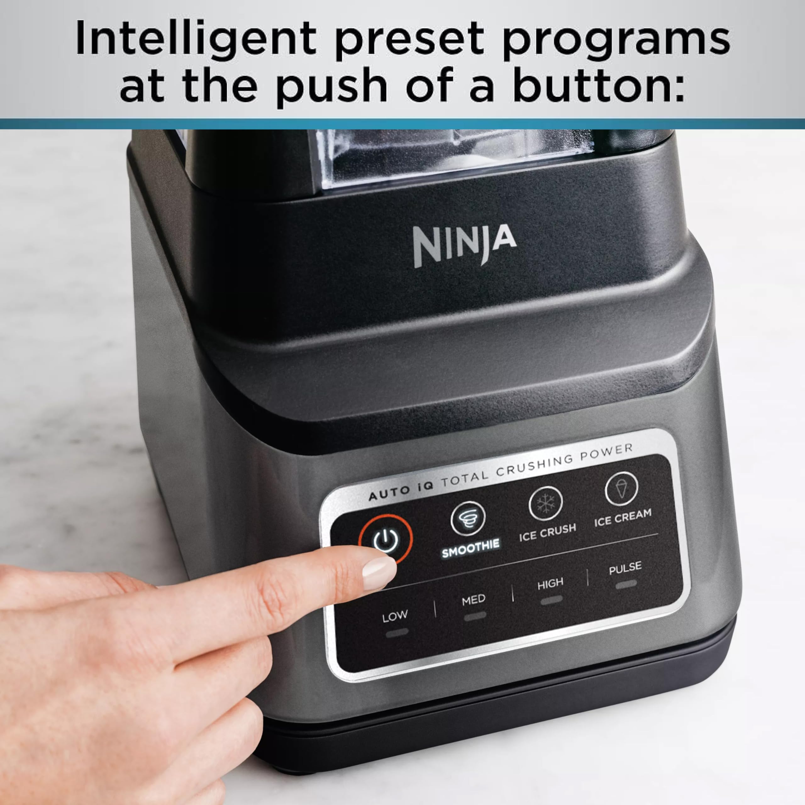 Professional Plus Blender with Auto-iQ | Smoothie and Ice Cream Maker, Frozen Drink Mixer, Margarita Machine | 3 Auto-iQ Presets, 1400W, 72-oz. Total Crushing Pitcher | Dark Grey | BN701
