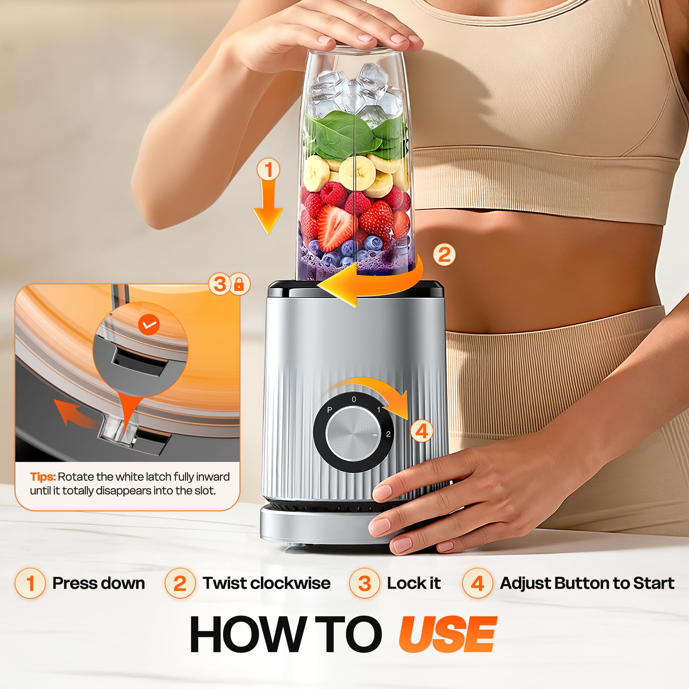 Blender for Smoothies Portable Personal Blender for Shakes and Smoothies for Kitchen with 2 * 24oz Portable Cups and Extra Lid, Smoothie Maker Machine for Juices, Baby Food, Nutritious Recipe