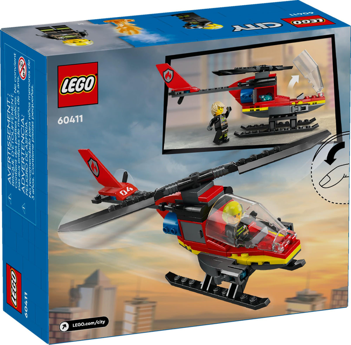 LEGO City Fire Rescue Helicopter Toy, Building Set with Firefighter Minifigure Pilot, Fun Gift or Pretend Play Toy for Boys, Girls and Kids Ages 5 and Up, 60411
