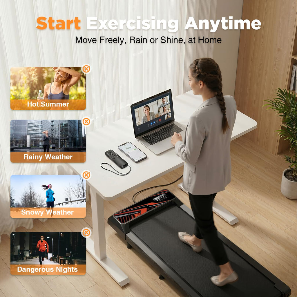 Under Desk Treadmill, Walking Mat with Incline pad, 2.5HP Portable Compact Treadmill for Home Office, Small Mini Walking Treadmill Pad with Remote & 3 in 1 Led Display, 265 Lbs Weight Capacity-Black
