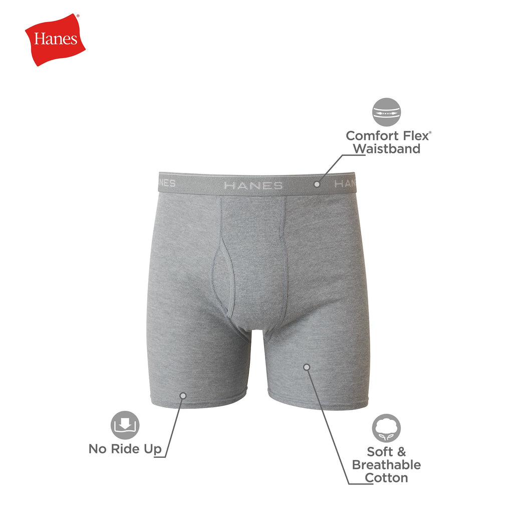 Men's Boxer Soft Breathable Cotton ComfortFlex Waistband, Multipack Brief Underwear, 6 Pack - Black/Gray, Large