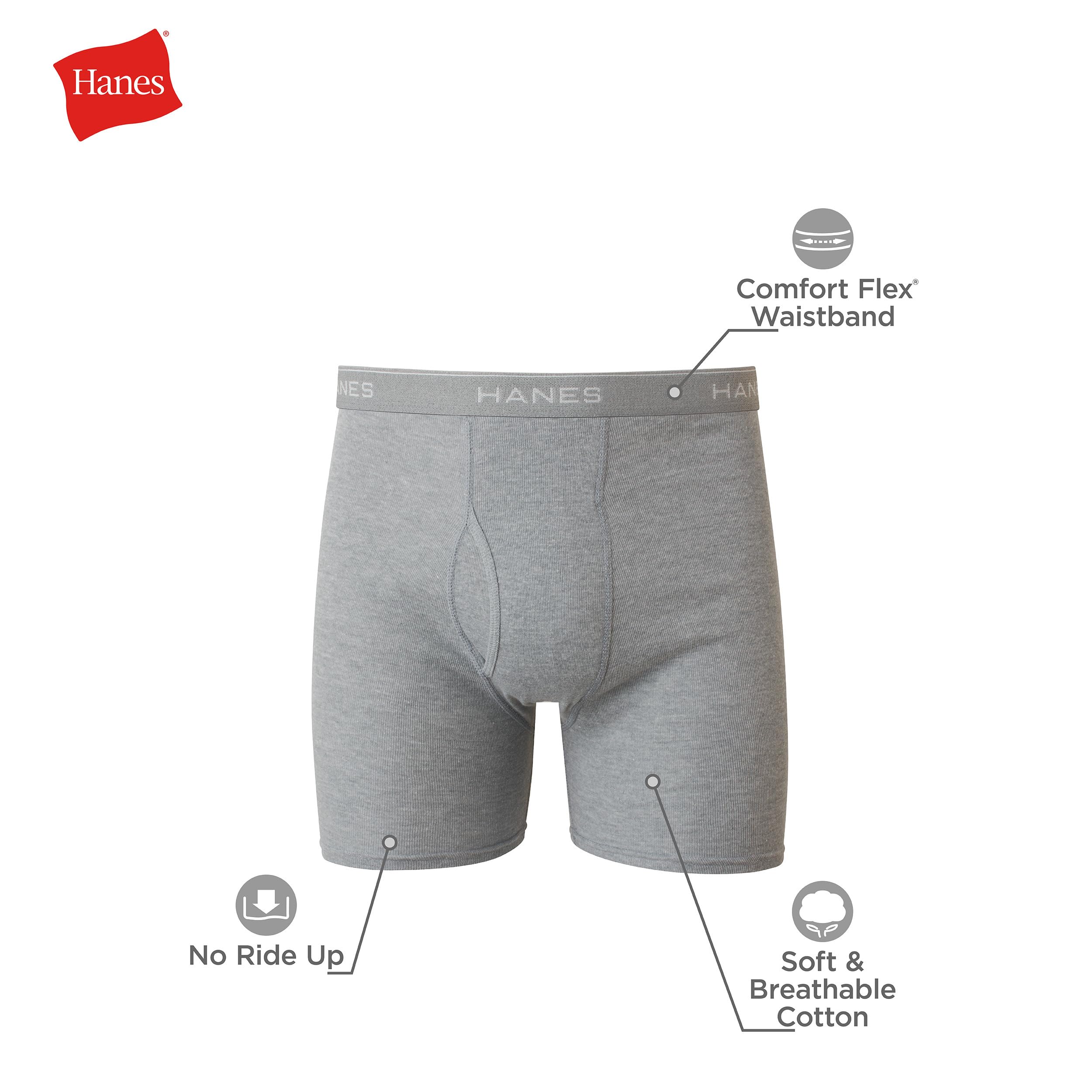 Men's Boxer Soft Breathable Cotton ComfortFlex Waistband, Multipack Brief Underwear, 6 Pack - Black/Gray, Large
