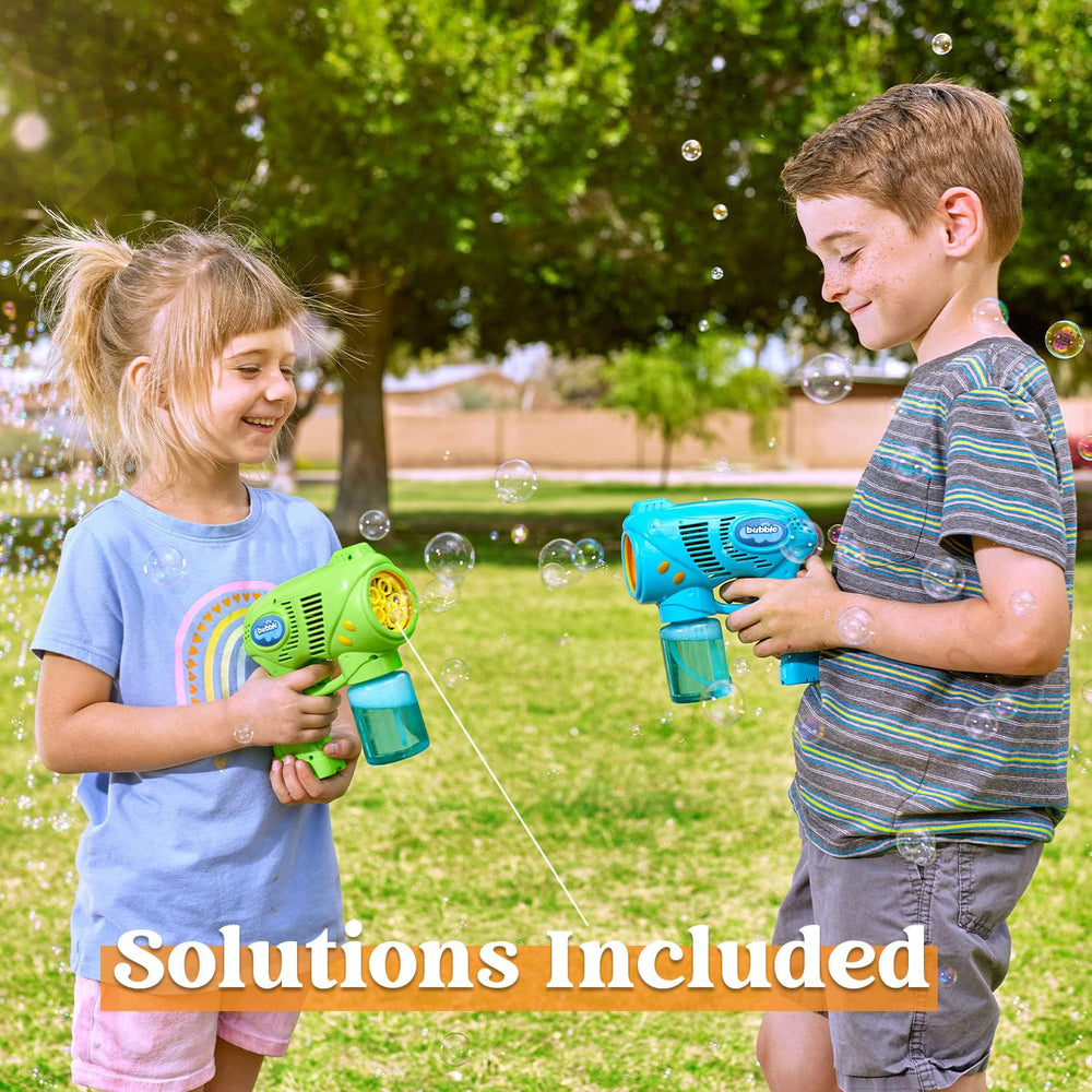 2 Kids Bubble Gun with 2 Bottles Refill Solution, Bubble Machine Gun for Toddlers Kids 4-8, Party Favors, Summer Toy, Outdoors, Easter, Birthday Gift