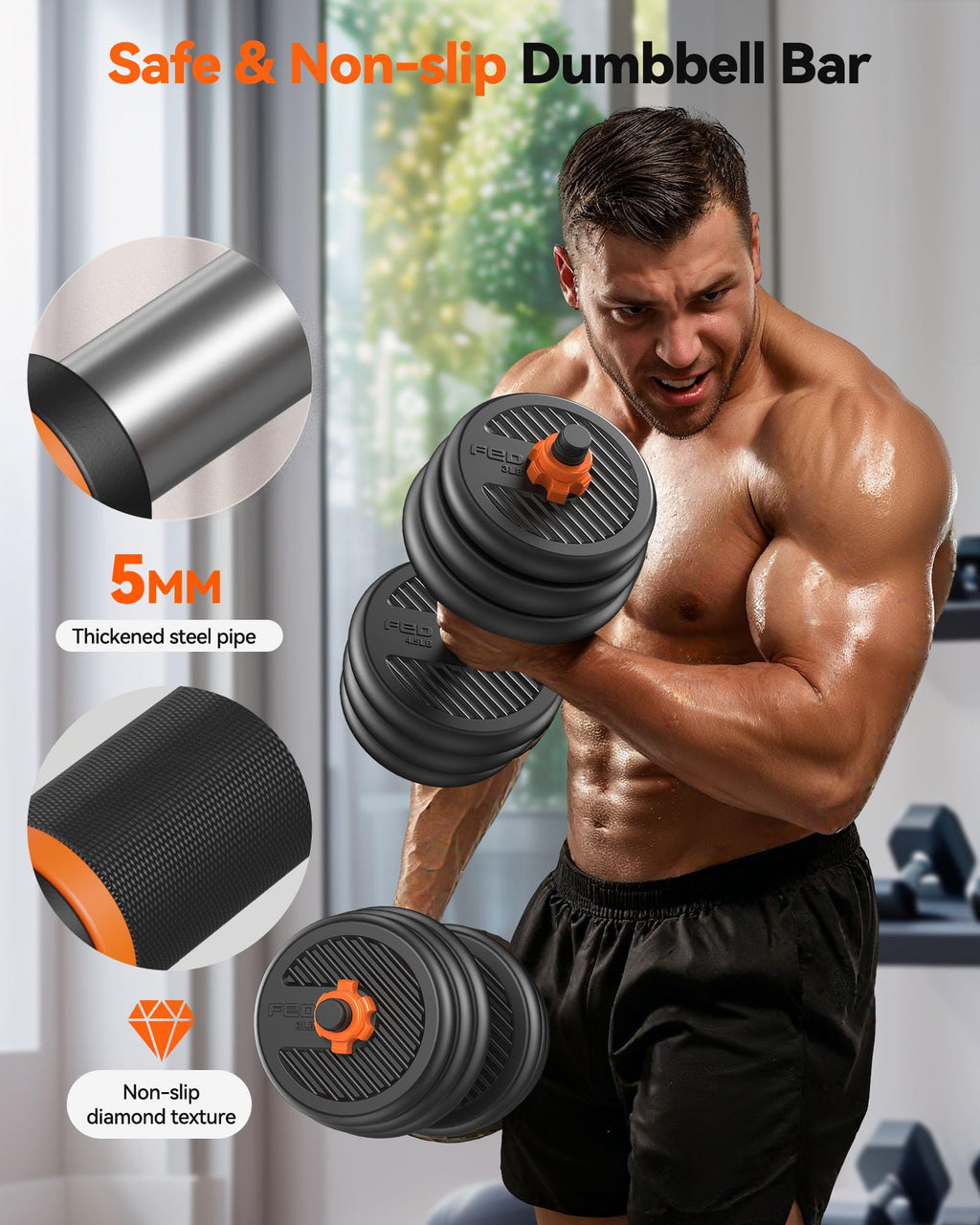 Adjustable Dumbbells, 50lbs Free Weight Set with Connector, 4 in1 Dumbbells Set Used as Barbell, Kettlebells, Push up Stand, Fitness Exercises for Home Gym Suitable Men/Women