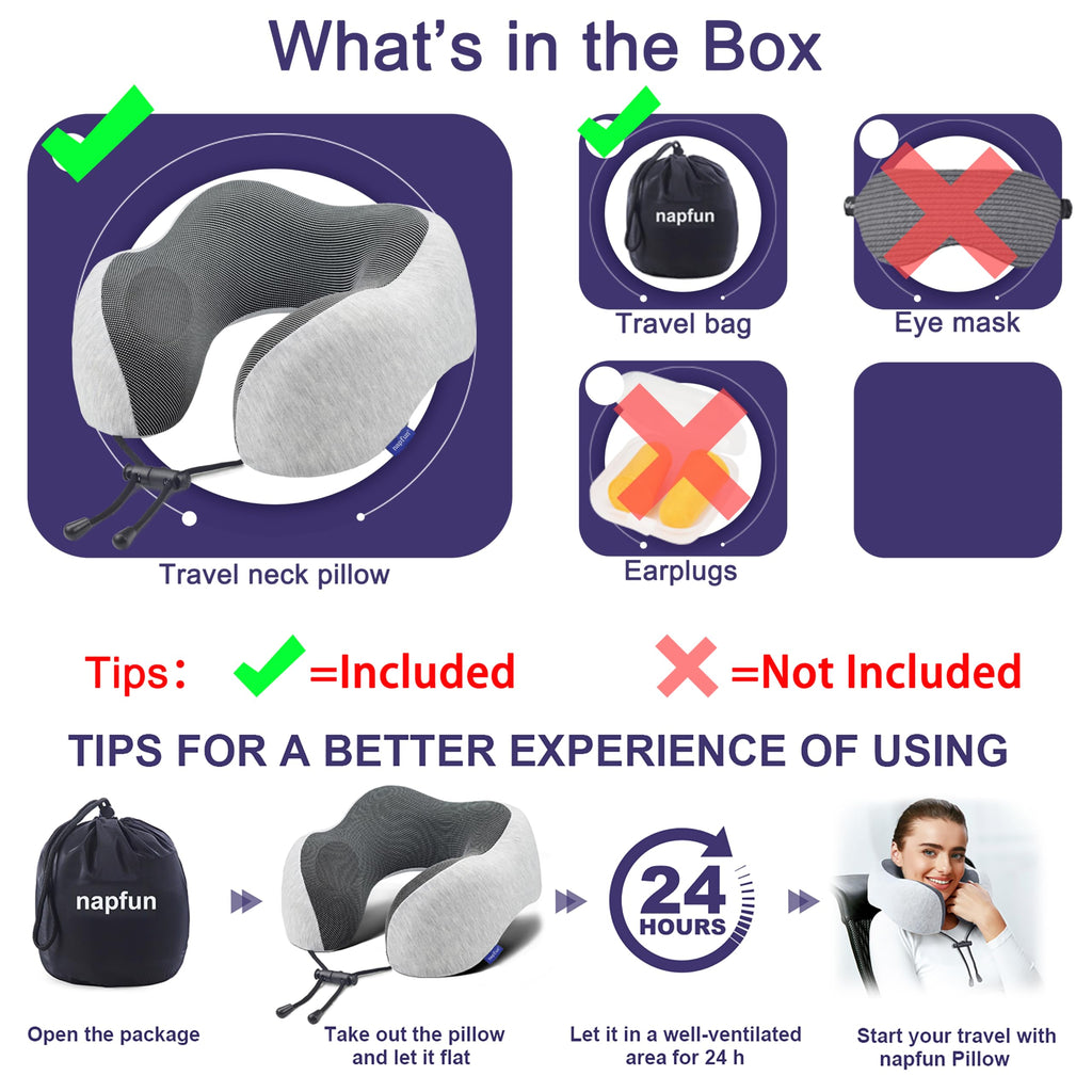 Neck Pillow for Traveling, Upgraded Travel Neck Pillow for Airplane 100% Pure Memory Foam Travel Pillow for Flight Headrest Sleep, Portable Plane Accessories, Light Grey