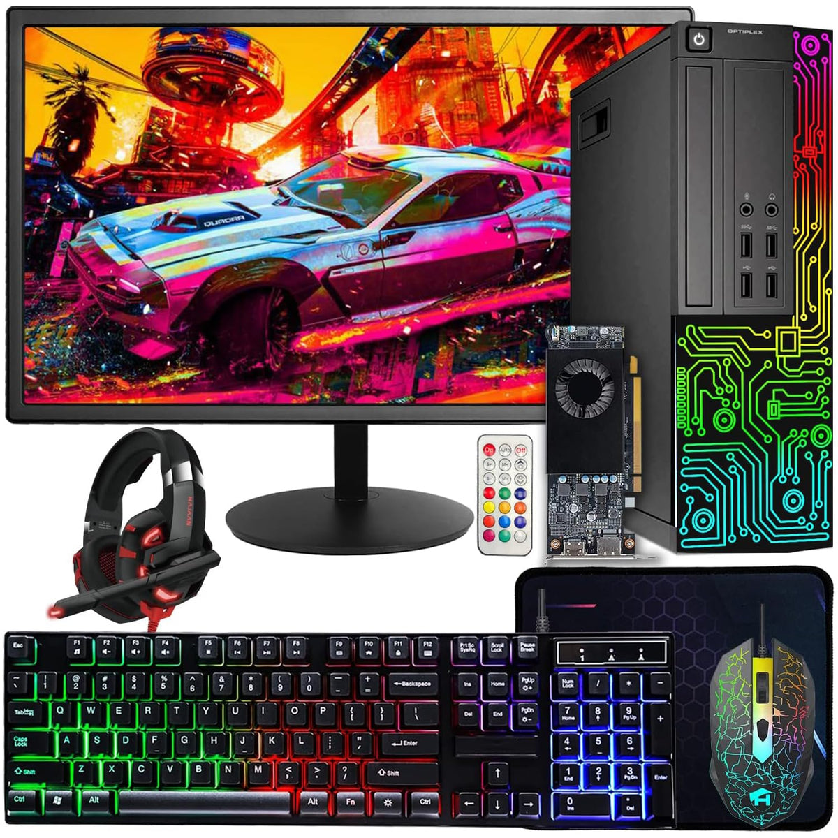 Dell RGB Gaming OptiPlex Desktop PC Computer, Intel Core i7 up to 3.9GHz, Radeon RX 550 4G, 16GB RAM, 512GB SSD, 24 Inch FHD Monitor, RGB Keyboard & Mouse & Headset, WiFi, Windows 11 Pro (Renewed)