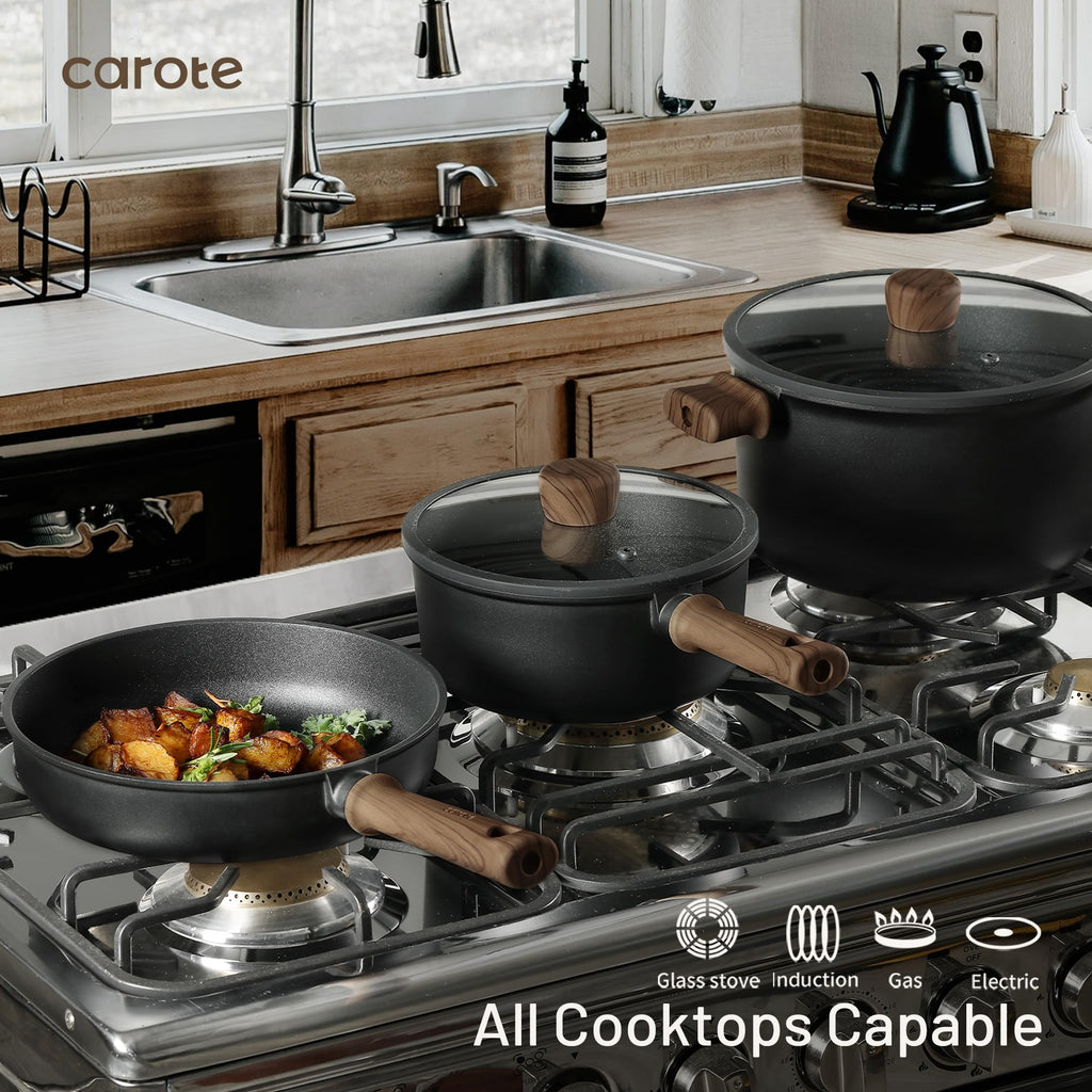 Nonstick Pots and Pans, Induction Titanium Cookware Set 16pcs Kitchen Cooking Sets, Pot and Pan Non Stick w/Frying pan (PFOS, PFOA Free)
