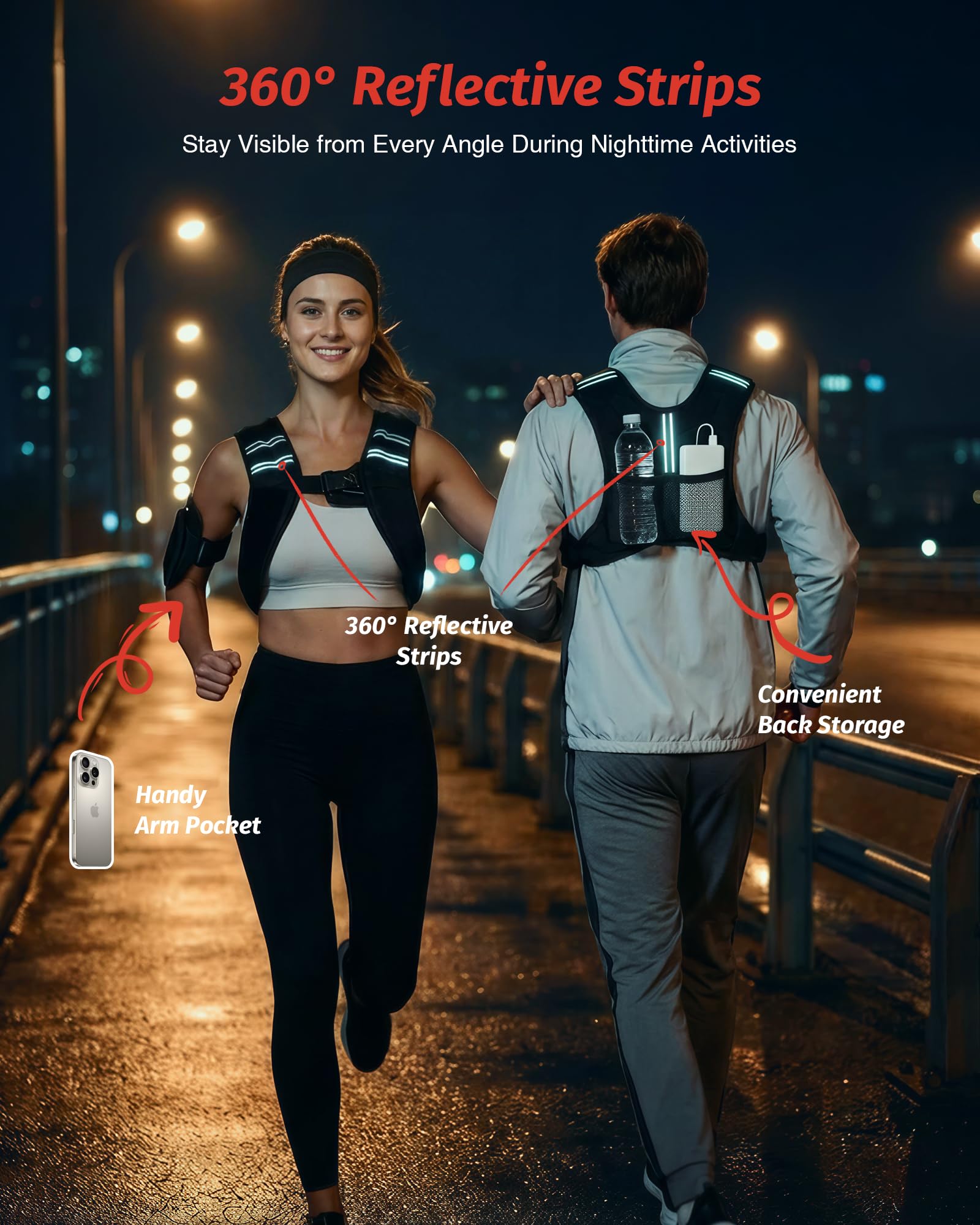 Weighted Vest, 6lb/8lb/12lb/16lb/20lb/25lb/30lb Weight Vest with Reflective Stripe for Workout, Strength Training, Running, Fitness, Muscle Building, Weight Loss, Weightlifting, Black(12 lb)