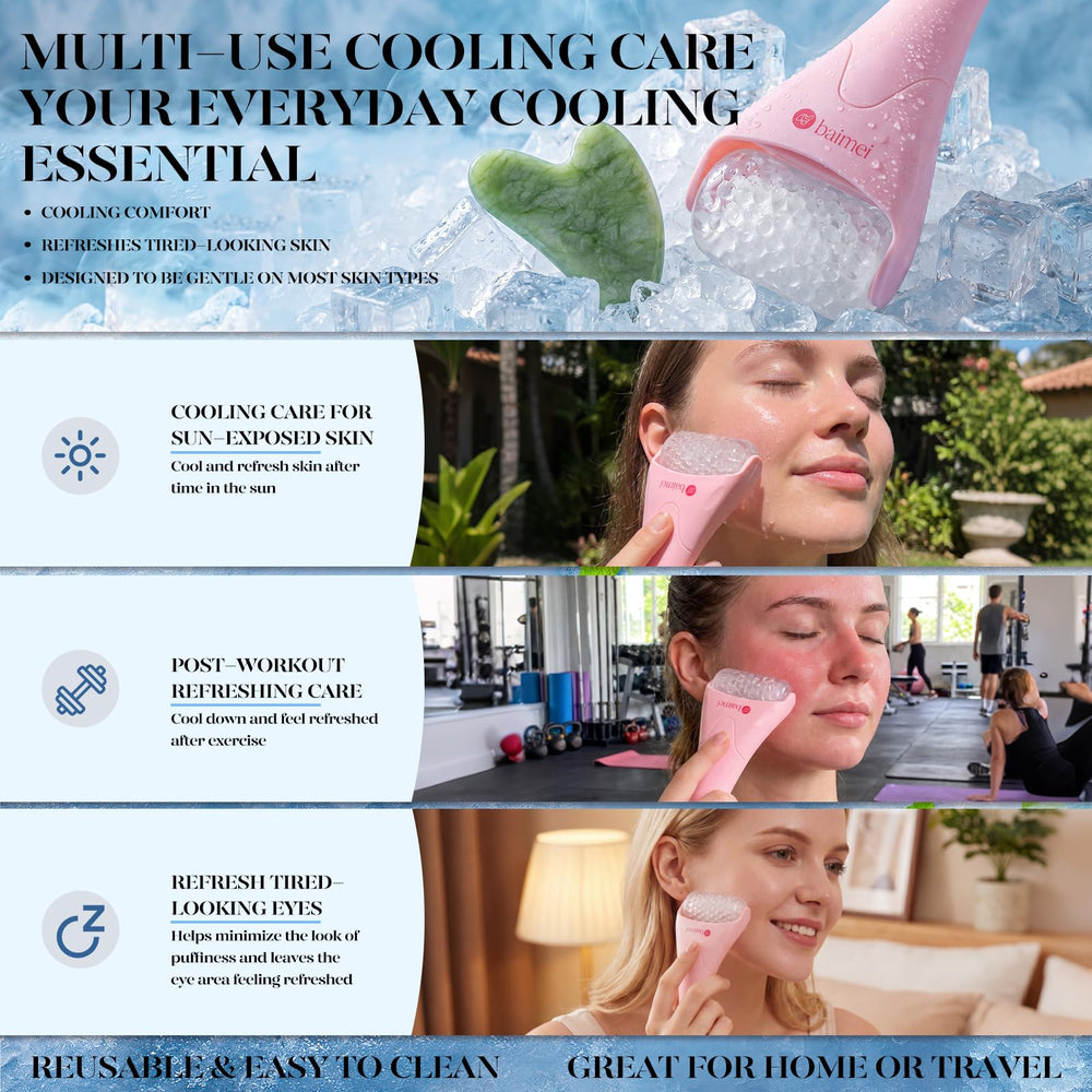 IcyMe Ice Roller for Face and Gua Sha Facial Tool Set, Ice Face Roller Reduces Puffiness Relieves Migraines Skin Care Tools, Self Care for Women - Pink