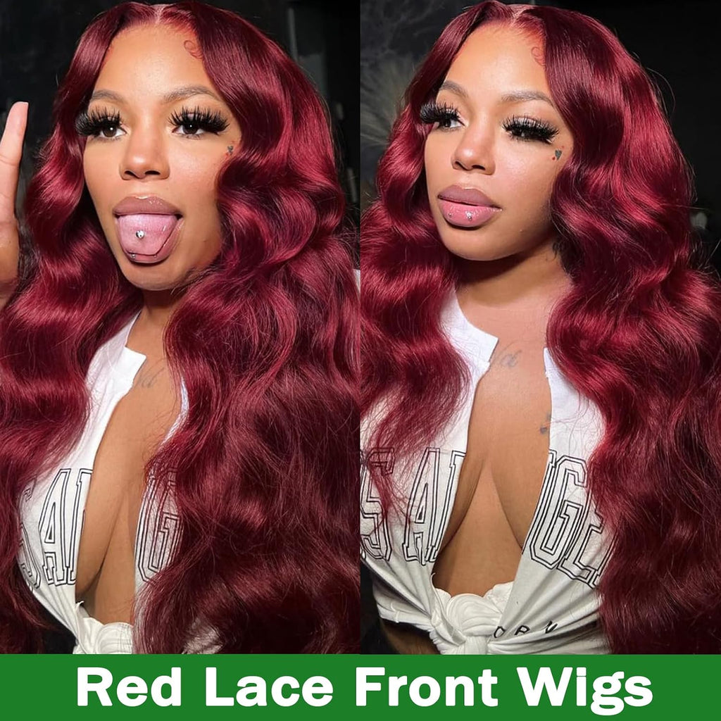 MUZOJET 99j Burgundy Lace Front Wigs Human Hair 13x6 Body Wave Lace Front Wigs Human Hair Pre Plucked Glueless Red Wig Wine Red Wigs for Women Reddish Brown 180 Density 30 Inch