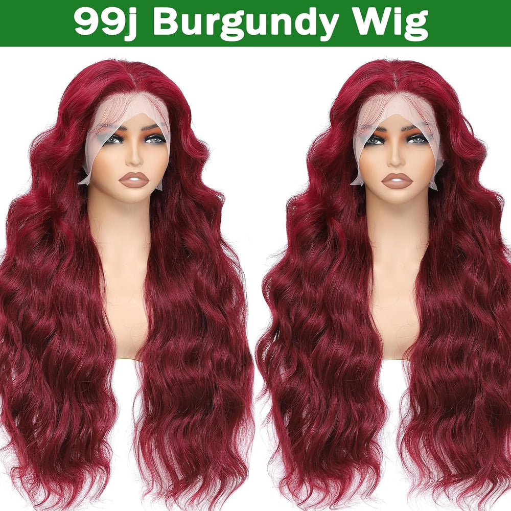 99j Burgundy Lace Front Wigs Human Hair 13x6 Body Wave Lace Front Wigs Human Hair Pre Plucked Glueless Red Wig Wine Red Wigs for Women Reddish Brown 180 Density 30 Inch