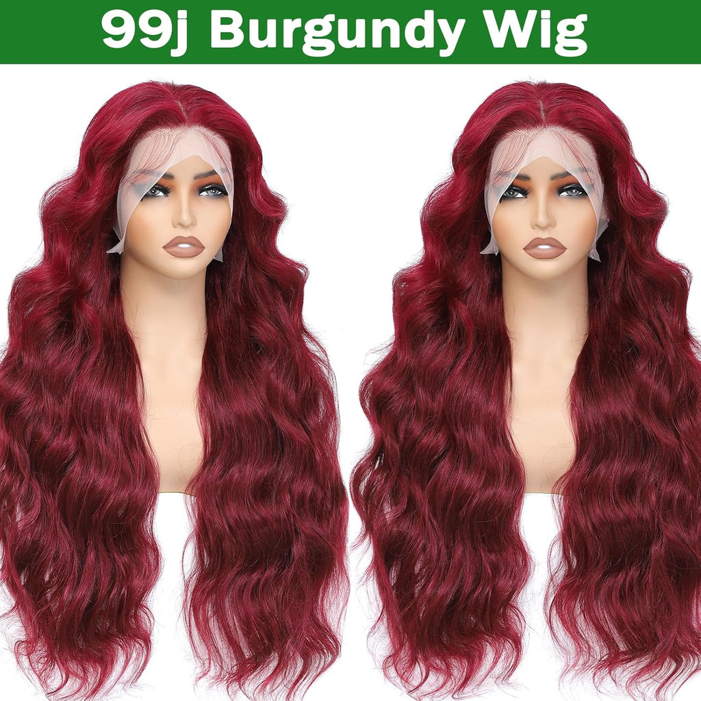 MUZOJET 99j Burgundy Lace Front Wigs Human Hair 13x6 Body Wave Lace Front Wigs Human Hair Pre Plucked Glueless Red Wig Wine Red Wigs for Women Reddish Brown 180 Density 30 Inch