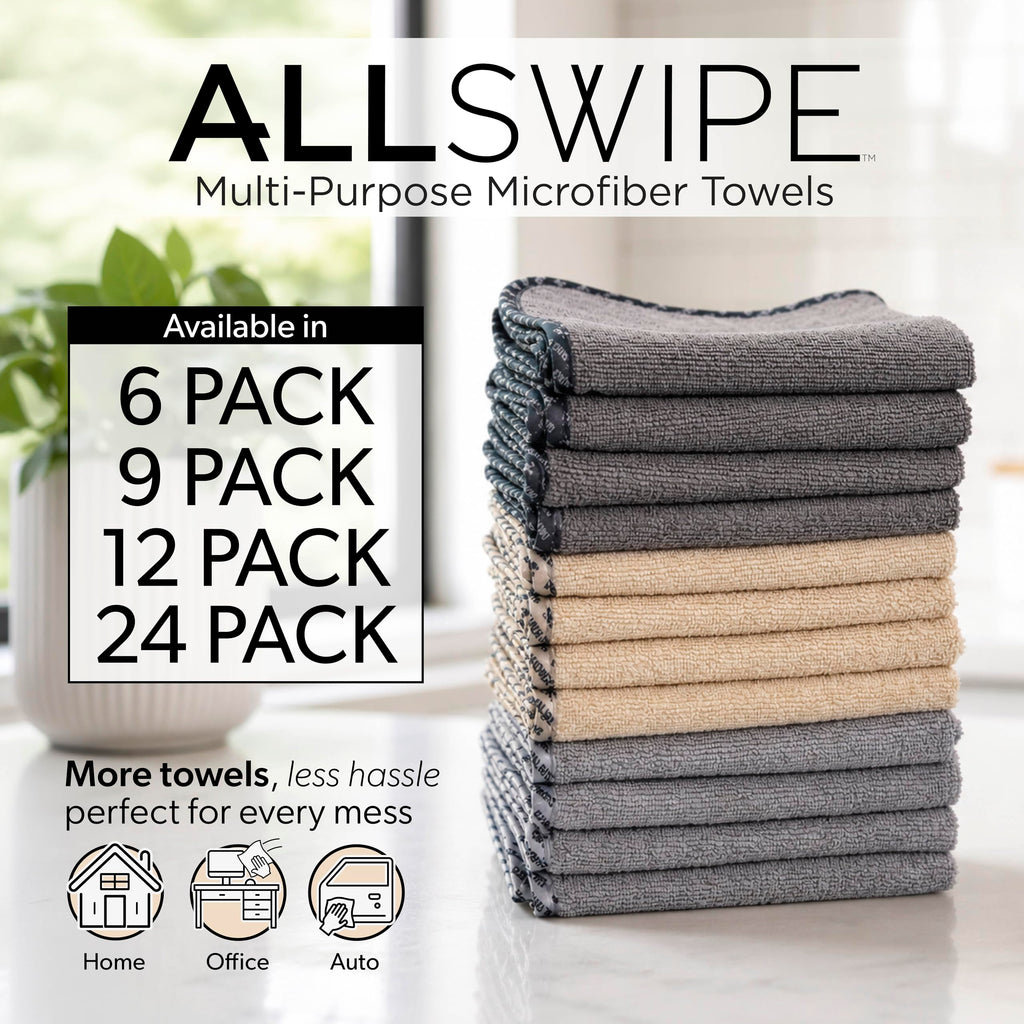 AllSwipe Multi-Purpose Microfiber Towels for Cars, Microfiber Cleaning Cloth Multi Color Drying Towels Car Detailing for Wash Interior and Glass, 14 x 12 Inch - 12 Pack