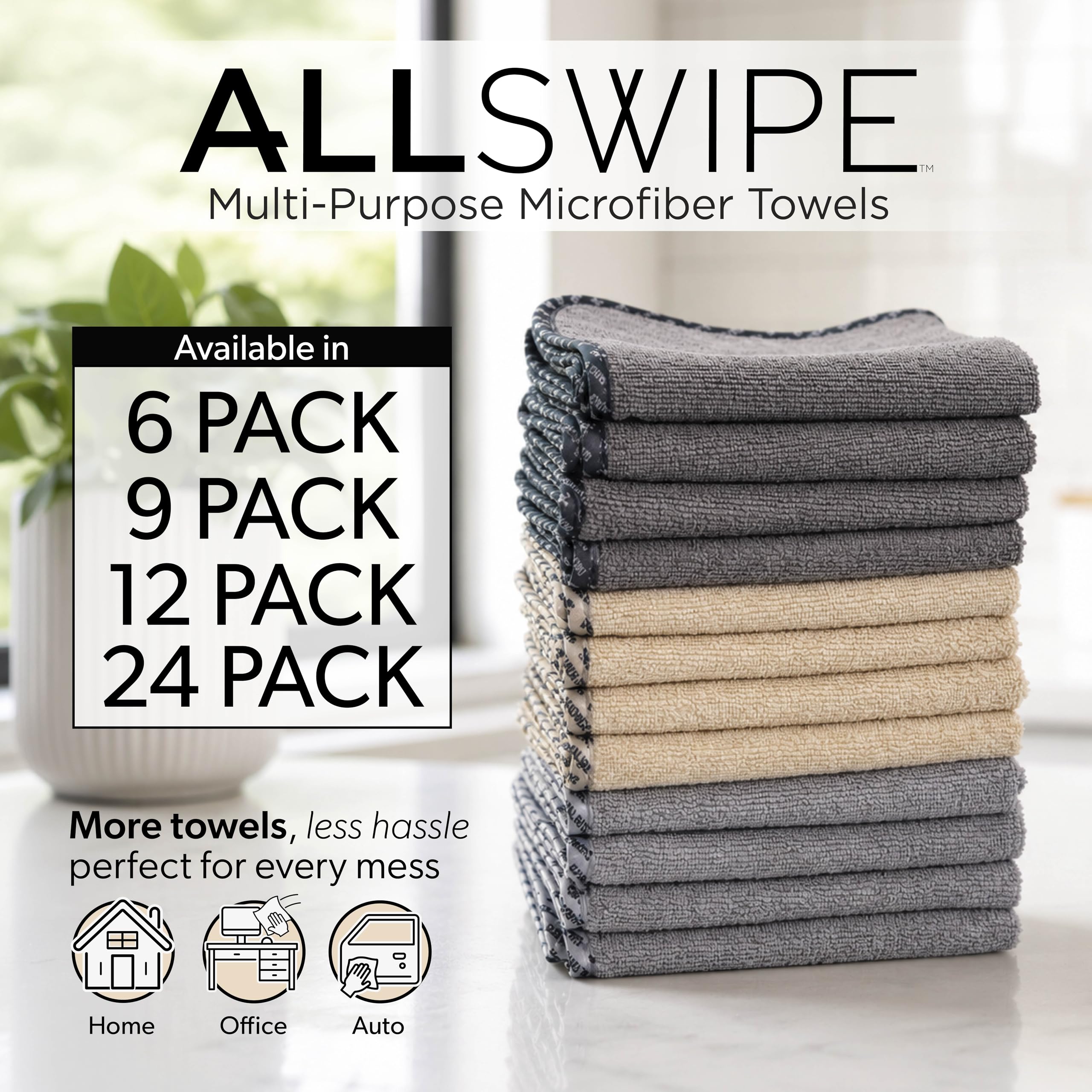 AllSwipe Multi-Purpose Microfiber Towels for Cars, Microfiber Cleaning Cloth Multi Color Drying Towels Car Detailing for Wash Interior and Glass, 14 x 12 Inch - 12 Pack