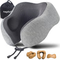 Neck Pillow for Traveling, Upgraded Travel Neck Pillow for Airplane 100% Pure Memory Foam Travel Pillow for Flight Headrest Sleep, Portable Plane Accessories, Light Grey