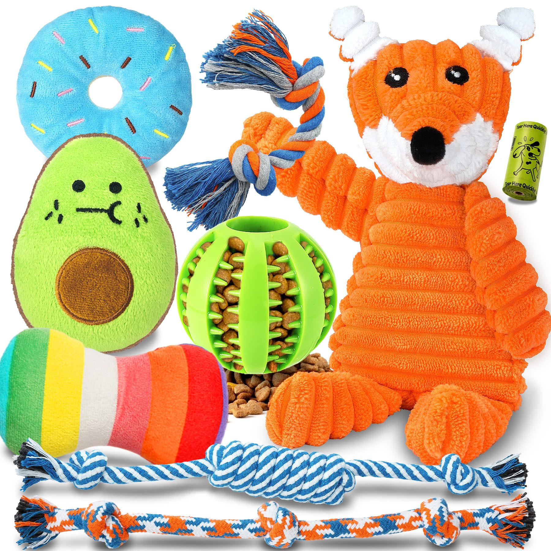 9 Pack Luxury Puppy Toys for Teething Small Dogs, Puppy Chew Toys with Cute Squeaky Dog Toys, Ball and More Rope Dog Chew Toys