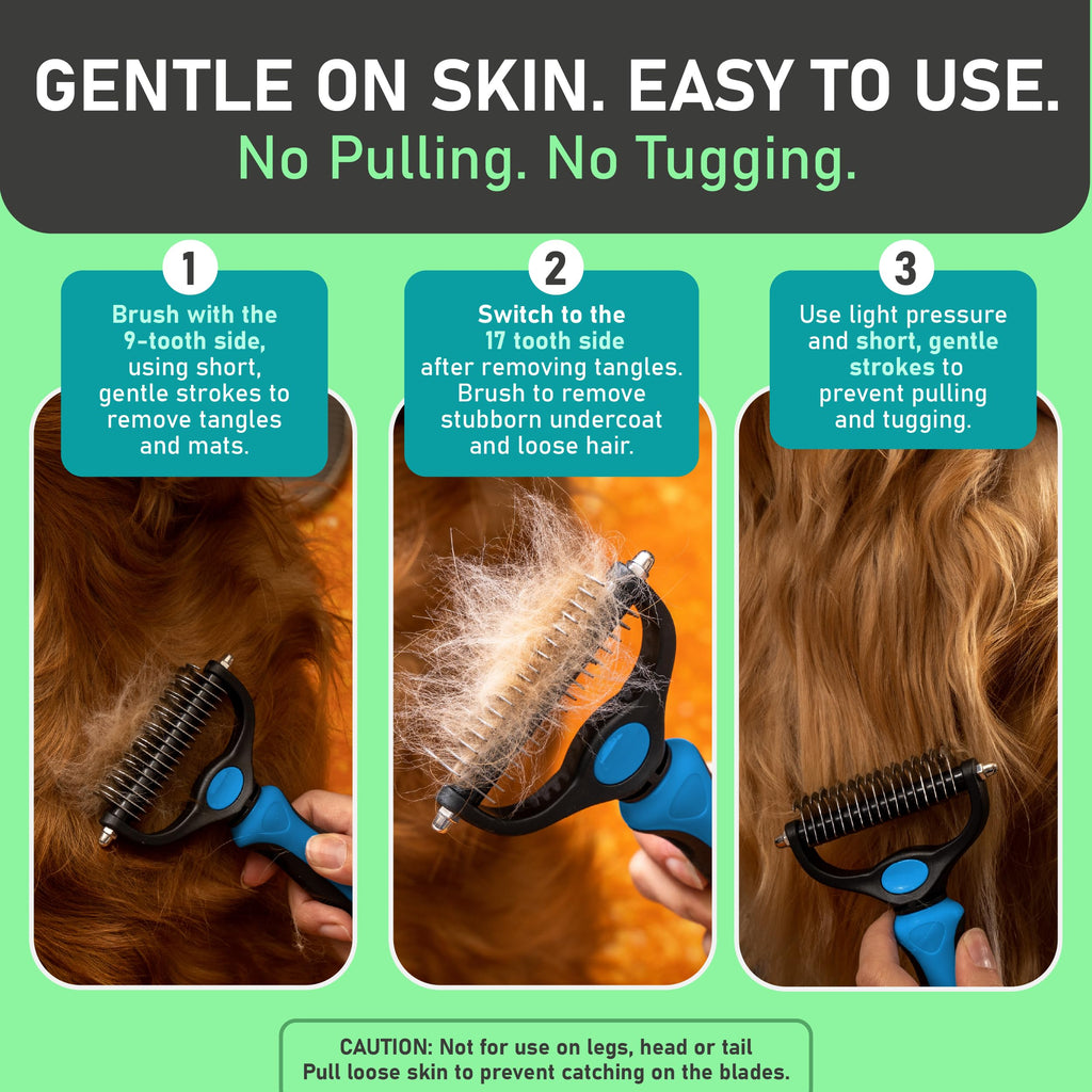 Original Pet Grooming Rake - Double-Sided Deshedding Dematting Tool, Undercoat Rake for Dogs & Cats, Extra-Wide Dog Grooming Brush & Deshedder Comb for Long Hair, Reduces Shedding 95%