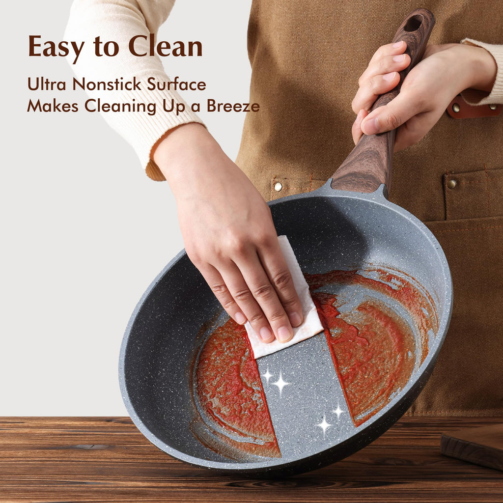 [] Nonstick Frying Pan Skillets, Swiss Granite Coating Omelette Pans, Healthy Cookware Chef's Pan, Free of Intentionally Added PFOA (9.5+11+12.5 Inch)