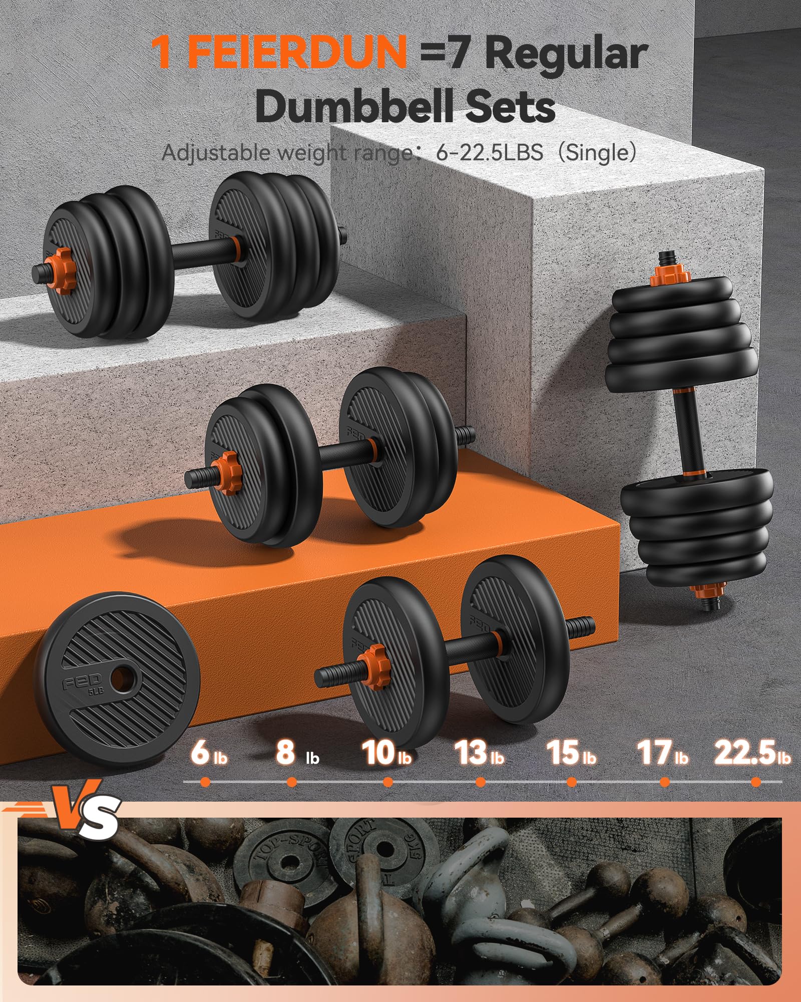 Adjustable Dumbbells, 50lbs Free Weight Set with Connector, 4 in1 Dumbbells Set Used as Barbell, Kettlebells, Push up Stand, Fitness Exercises for Home Gym Suitable Men/Women